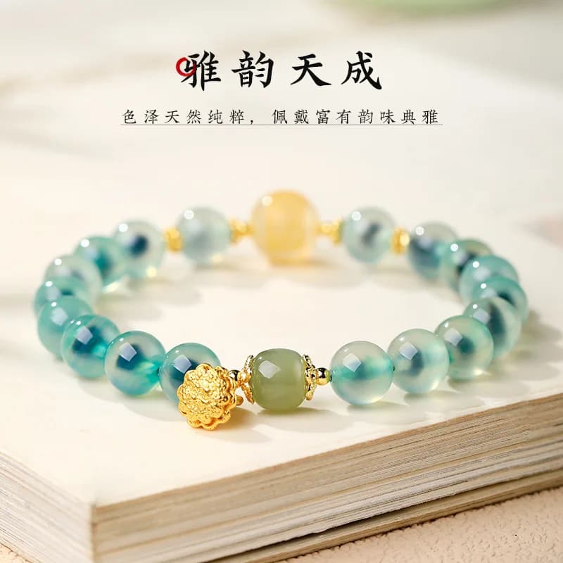 Bracciale in Agata Naturale con Perle di Giada Hetian, Stile Estivo Fresco e Dolce, Regalo per la Fidanzata