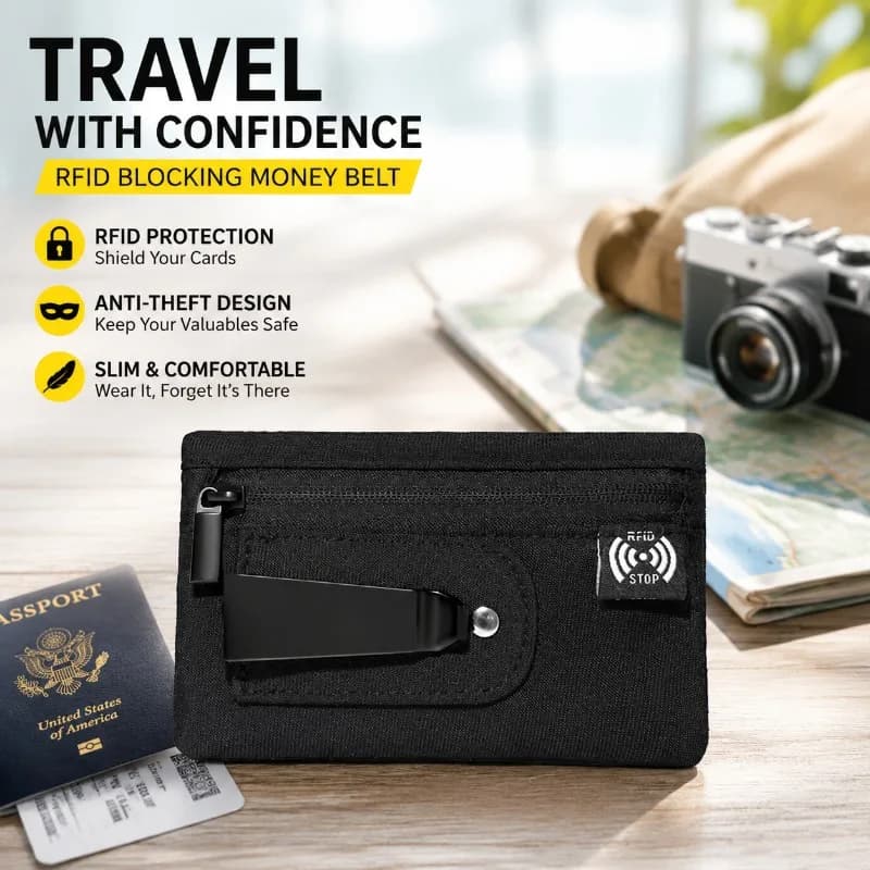 Outdoor Travel Hidden Money Pouch Close-fitting Waist Bag Anti-theft Card Holder Belt Wallet Portable Security Storage Bag