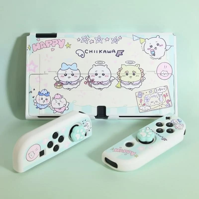 Custodia Anime Chiikawa Usagi per Nintendo Switch OLED Bianca con Supporto, Cover Protettiva Rigida Compatibile per Console Switch, Regalo