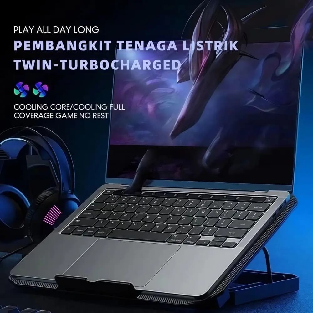 Two Fan Laptop Cooler RGB Adjustable Large Cooling Pad Stand 7-speed Adjustment with Phone Holder Laptop Cooling Base