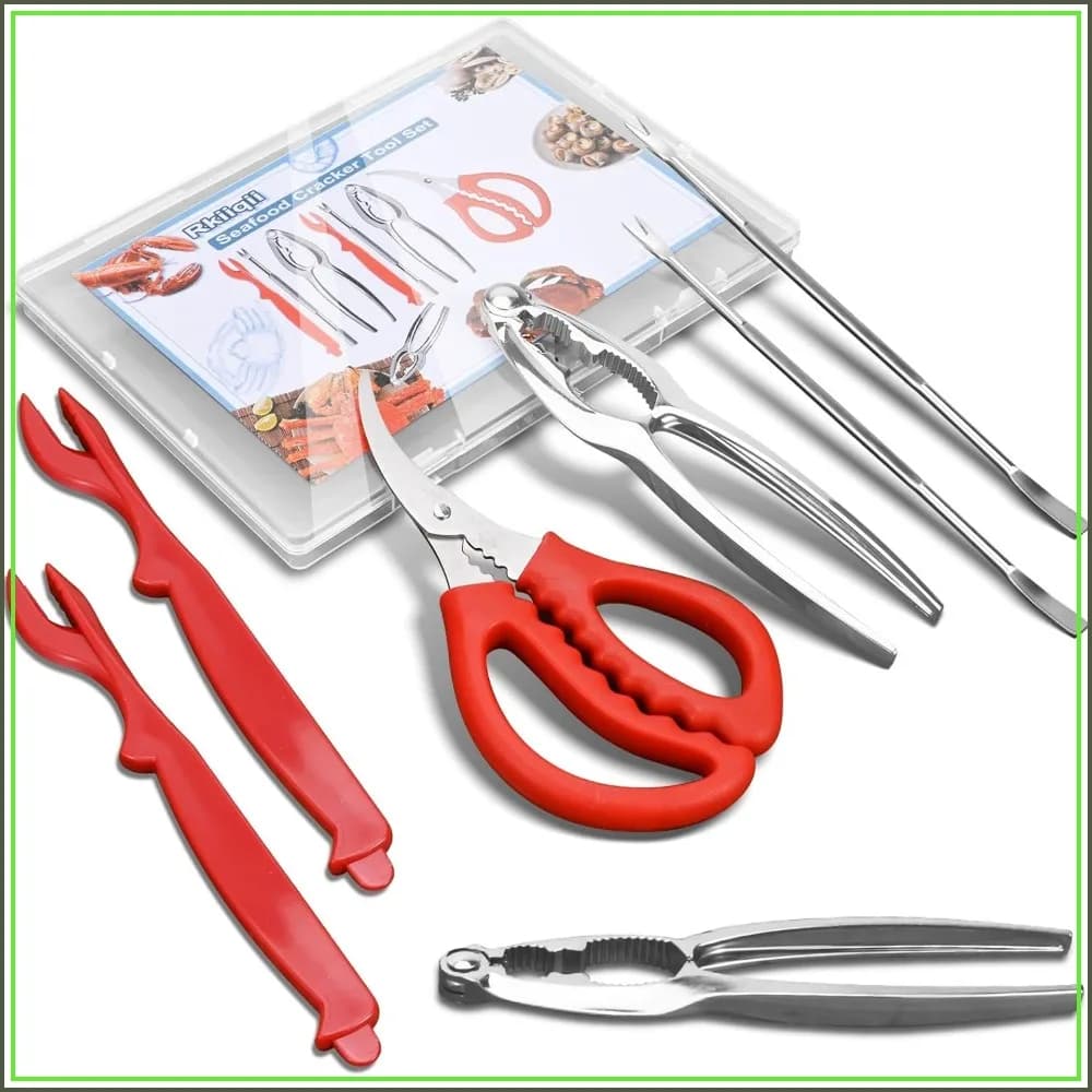2026 Upgraded 8PCS Seafood Tool Set: 2 Crab Crackers, 2 Forks, 2 Lobster Shellers, Scissors & Box