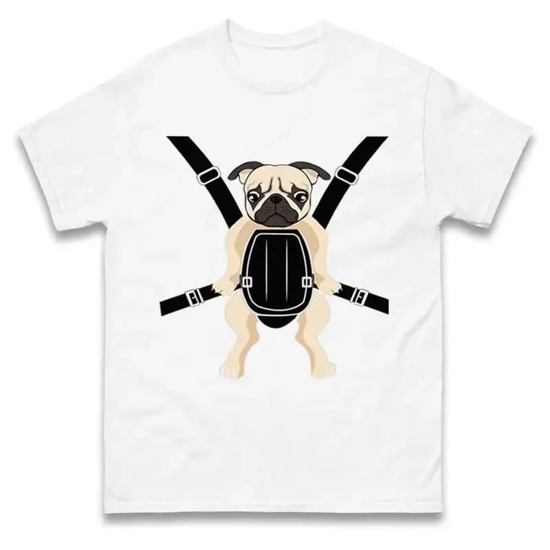 Maglietta divertente con pug in imbracatura da cucciolo
