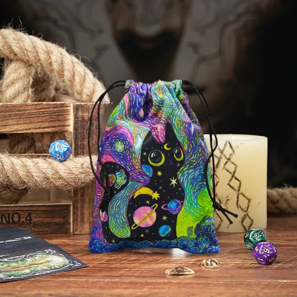 VIKAMA Set da 10 pezzi 2024 Nuovo arrivo Gatto Custodia in velluto di cristallo Carta animale Borsa per carte dei tarocchi ad accesso rapido Borsa regalo