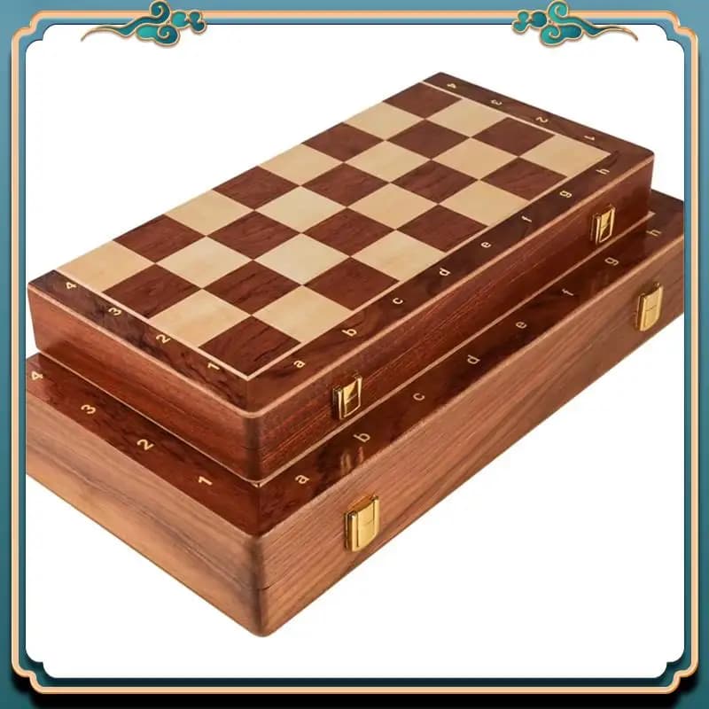 Ultimo set di scacchi pieghevole in legno di grado superiore, grande lavoro manuale classico tradizionale, pezzi in legno massello, scacchiera in noce, regalo per bambini