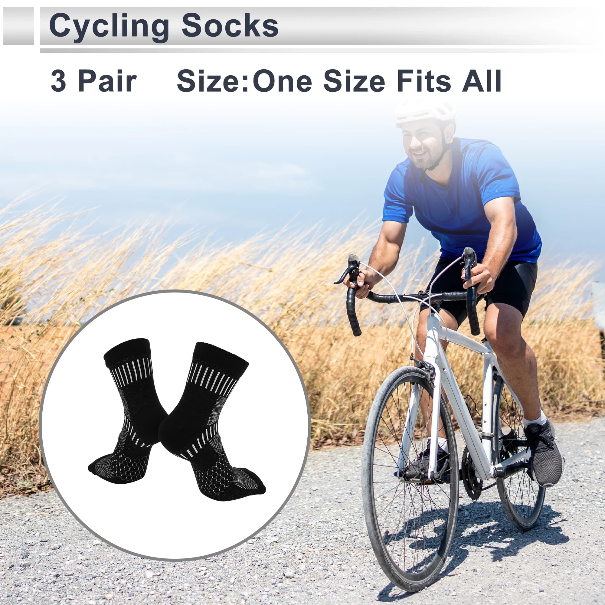 Calzini da ciclismo X Autohaux Traspiranti traspiranti neri Taglia unica per tutte le 3 paia di maglie