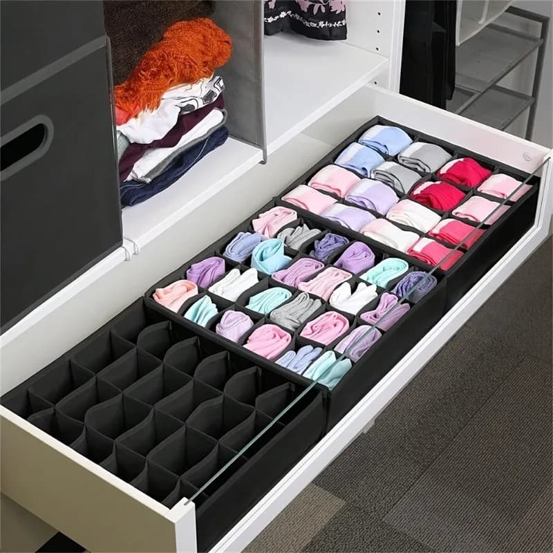 24-Cell Foldable Drawer Organizer – Tension Mount, Moisture-Proof & Mold-Proof, for Underwear, Socks & Clothing –Home Storage