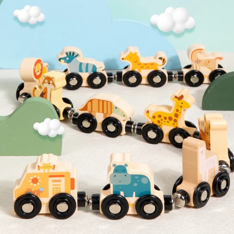 Treno magnetico Giocattoli Dinosauri in legno Treno Set Giocattoli educativi Montessori 11 pezzi Treni con numeri Trasporto Regali per bambini