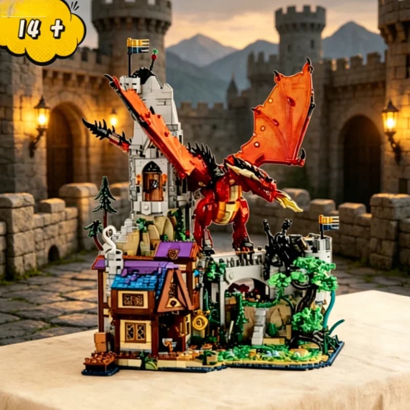 New Arrival 3745 Pieces Medieval Castle Building Blocks Set Red Dragon Tale Epic Dungeon Battle Scene Model Popular Fantasy Gift