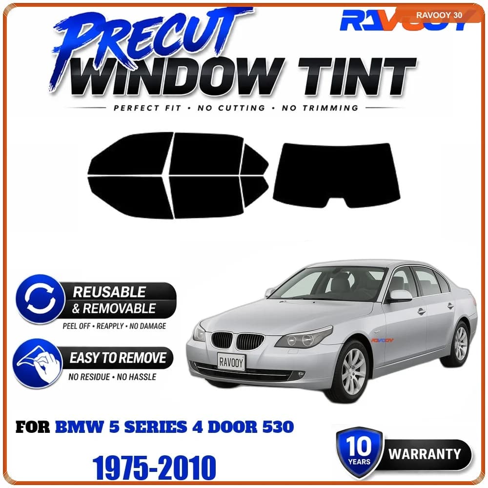 RAVOOY Precut Window Tint, Reusable Removable EPU Film, Custom Fit for Bmw 5 Series 4 Door 530 1975-2010, UV Heat Protection