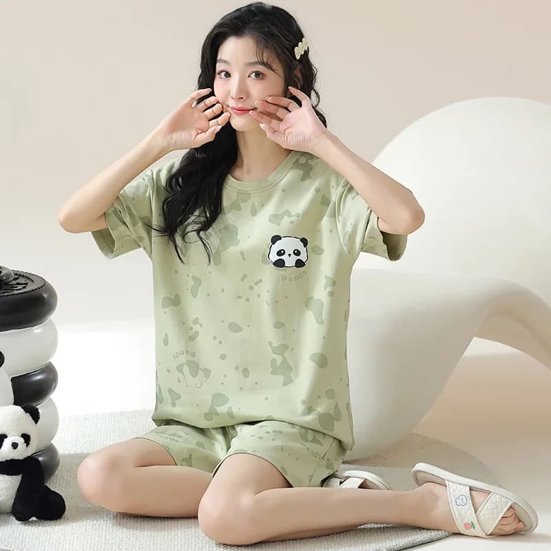 Pigiama da donna taglie forti Set pigiama estivo in cotone cartone animato carino studente indumenti da notte top e pantaloni indumenti da notte pigiama Dropship