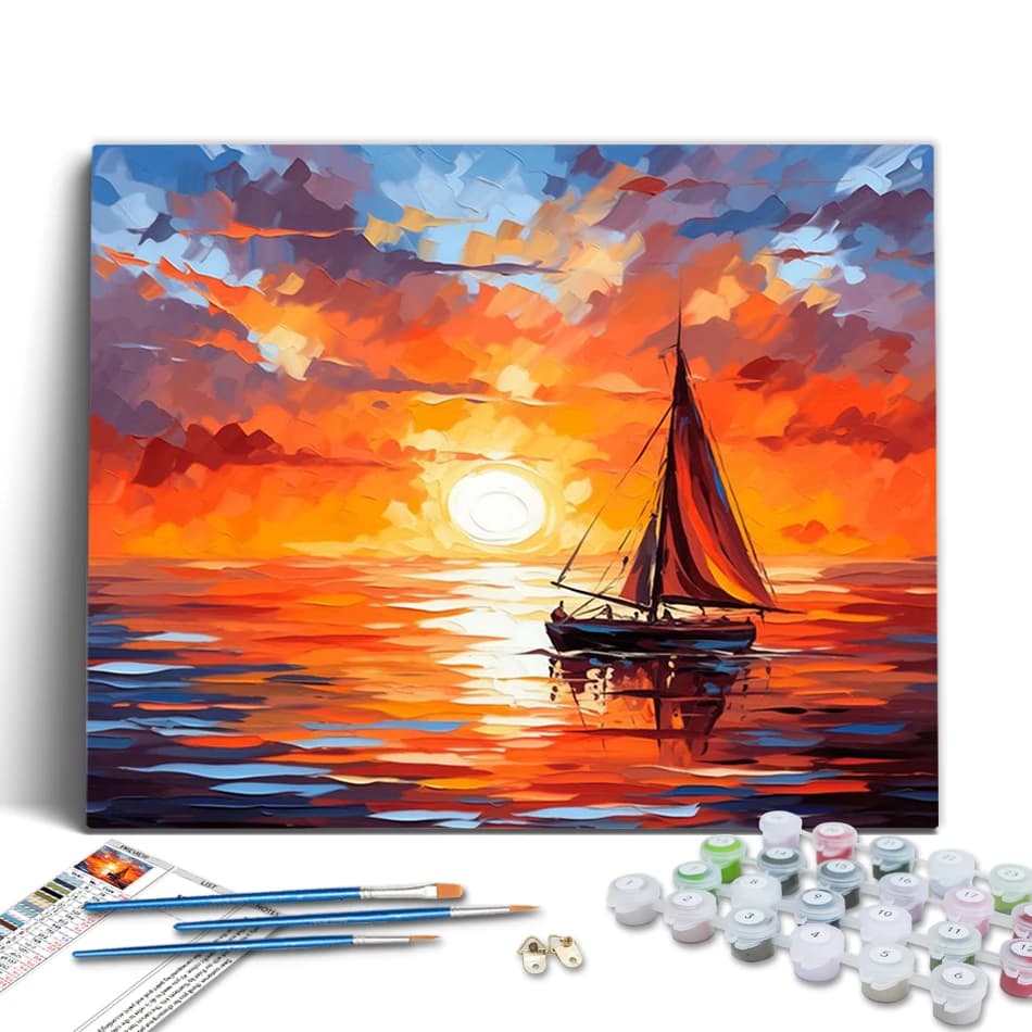 1pc frameless Paint By Numbers Landscape Sea sunset sailboat Paintings On Number Adults Crafts Acrylic On Canvas Handmade Room D