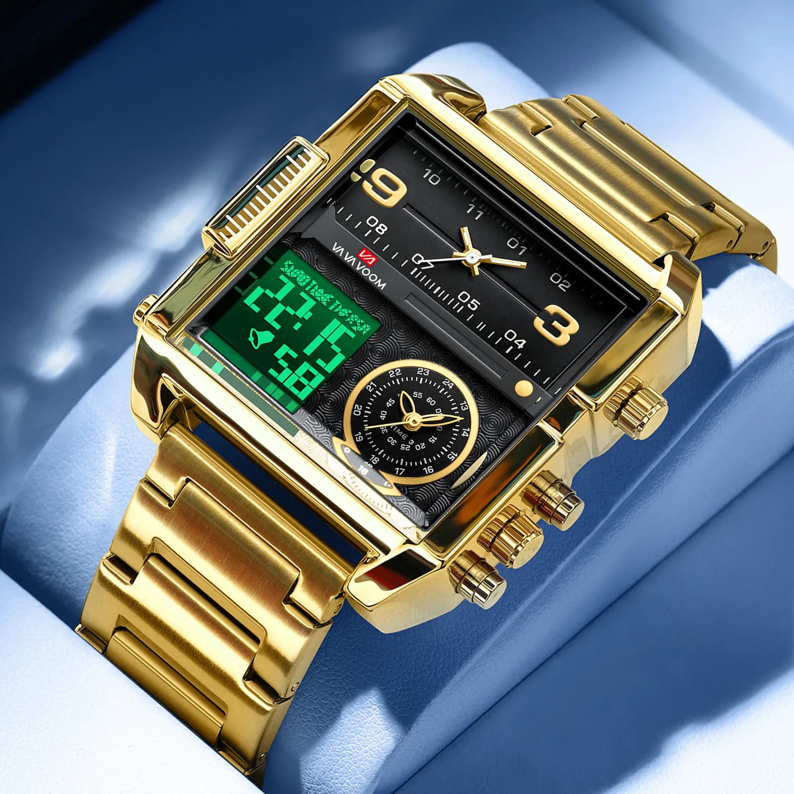 Orologi sportivi da uomo con doppio display per orologio da uomo Orologio da polso digitale da uomo in oro nero Orologio cronografo al quarzo di lusso delle migliori marche