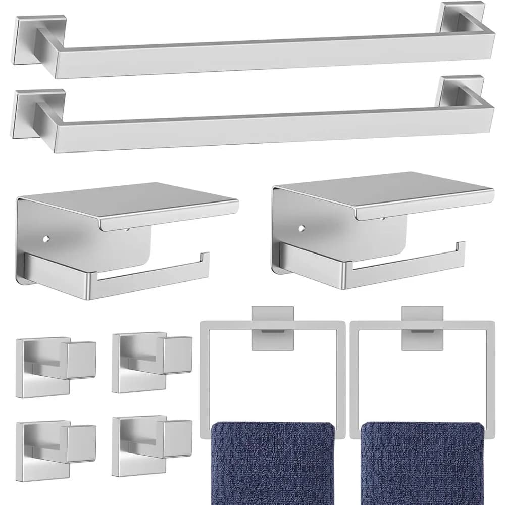 Set di accessori per il bagno da 10 pezzi in nichel spazzolato Kit portasciugamani da 23,6 pollici con montaggio a parete in acciaio inossidabile