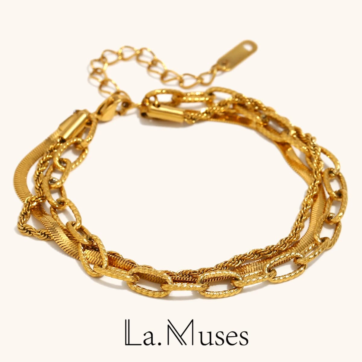 Bracciale a catena combinato a 3 strati La.Muses Bracciale da donna in acciaio inossidabile Regali di gioielli impermeabili alla moda