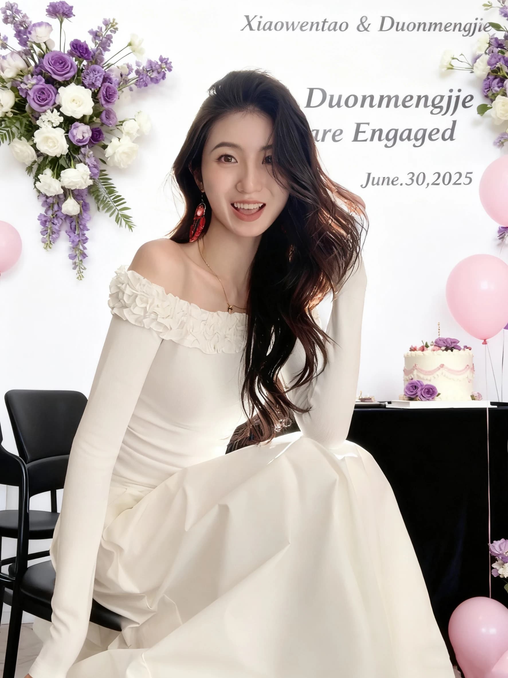 Long Sleeve One Shoulder Dress Wedding Ceremony Registration Dress Sweet Style High Waist Polyester Fiber Winter Collection