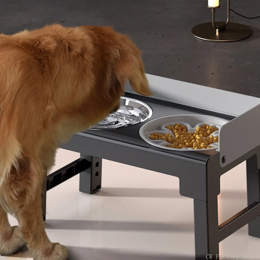 Collapsible Adjustable Height and Angle Pet Feeding Bowl with Double Stainless Steel Food Water Bowls for Small Medium Large Dog