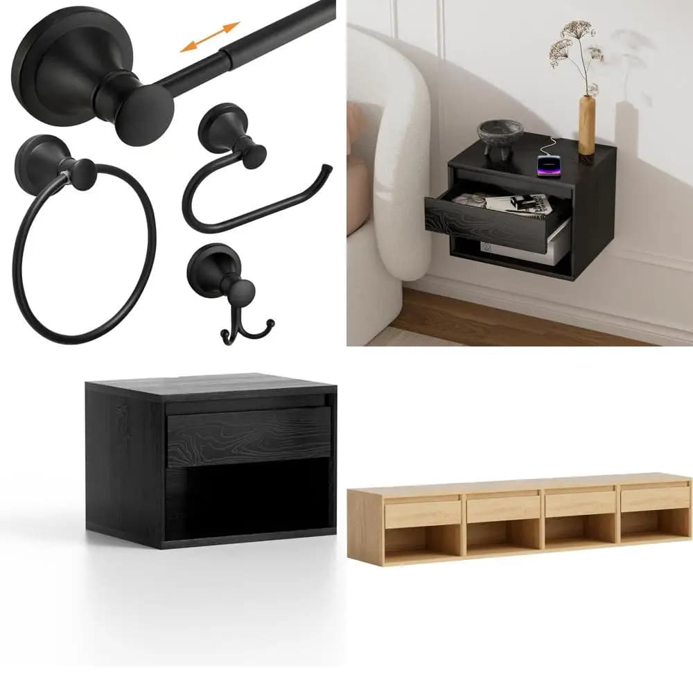 Set di accessori per il bagno nero opaco - Portasciugamani da parete in 4 pezzi, porta anelli, accessori per accessori da bagno