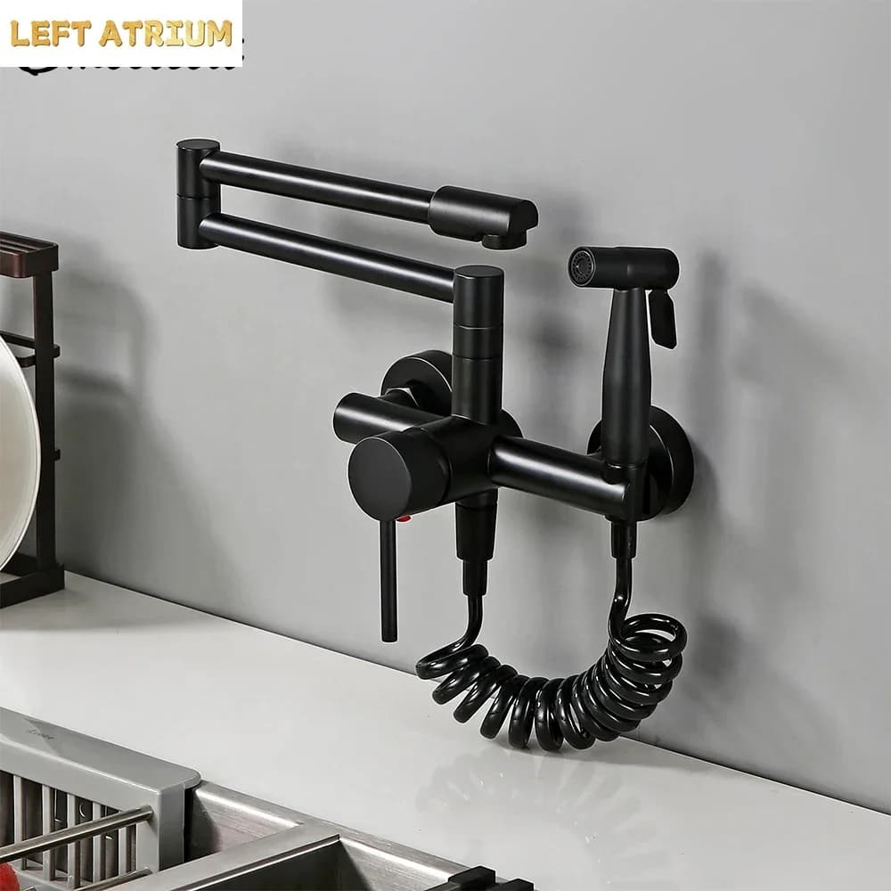 High Quality Solid Brass Deck Mounted With spray gun Double-Jointed Pot Filler Kitchen Sink Faucet Cold OR heat Water Tap