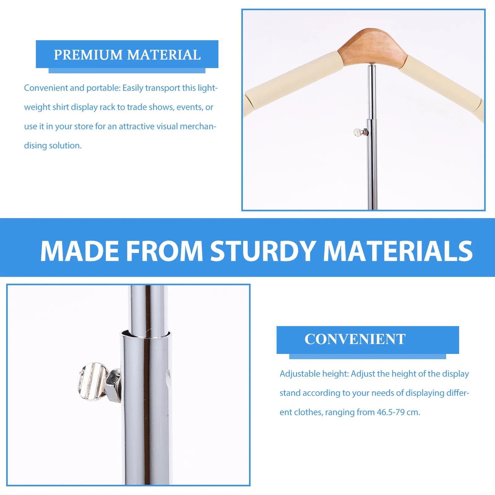 Adjustable T Shirt Display Rack Stainless Steel Clothes Hanger T Shape Base Portable Coat Hanger Stand for Retail