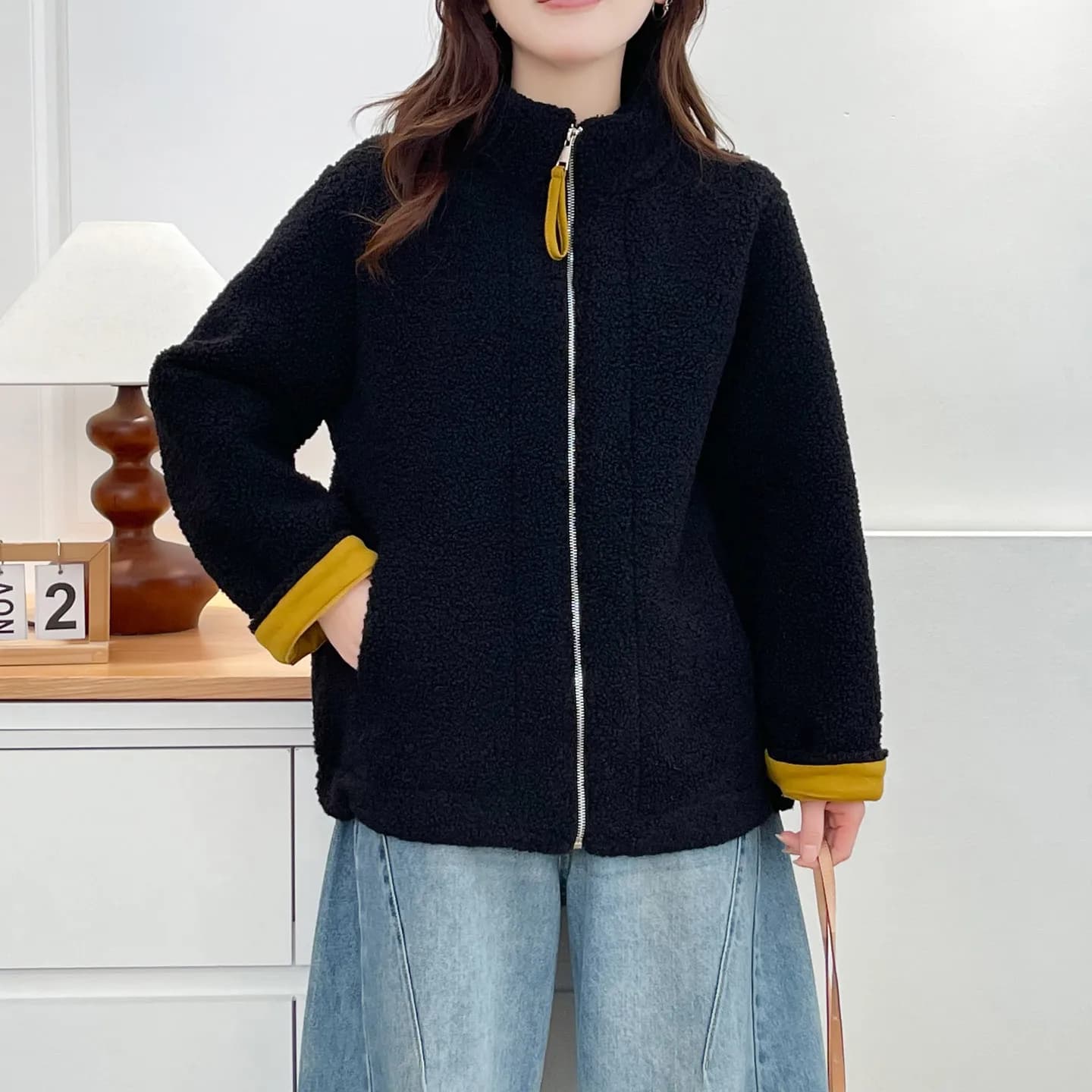 XXXXL Moda Plus Size Donna Abbigliamento Giacca in pile di agnello 2025 Inverno Nuovo stile Caldo addensato Cappotto con colletto alla coreana 2596