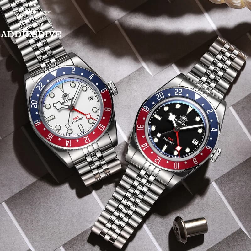 ADDIESDIVE 39mm Orologio da polso al quarzo da uomo di lusso K1 Bubble GMT Orologio per il tempo libero in acciaio inossidabile BWG9 Luminoso 200m Orologi impermeabili