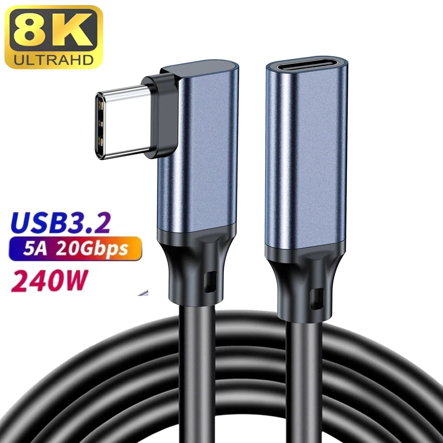 Brand New USB 3.2 Gen2 Cavo a gomito Estensione USB C Cavo di collegamento VR 90 Dgree PD240W 20Gbps Dati 8K UHD per MacBook Pro Quest Laptop