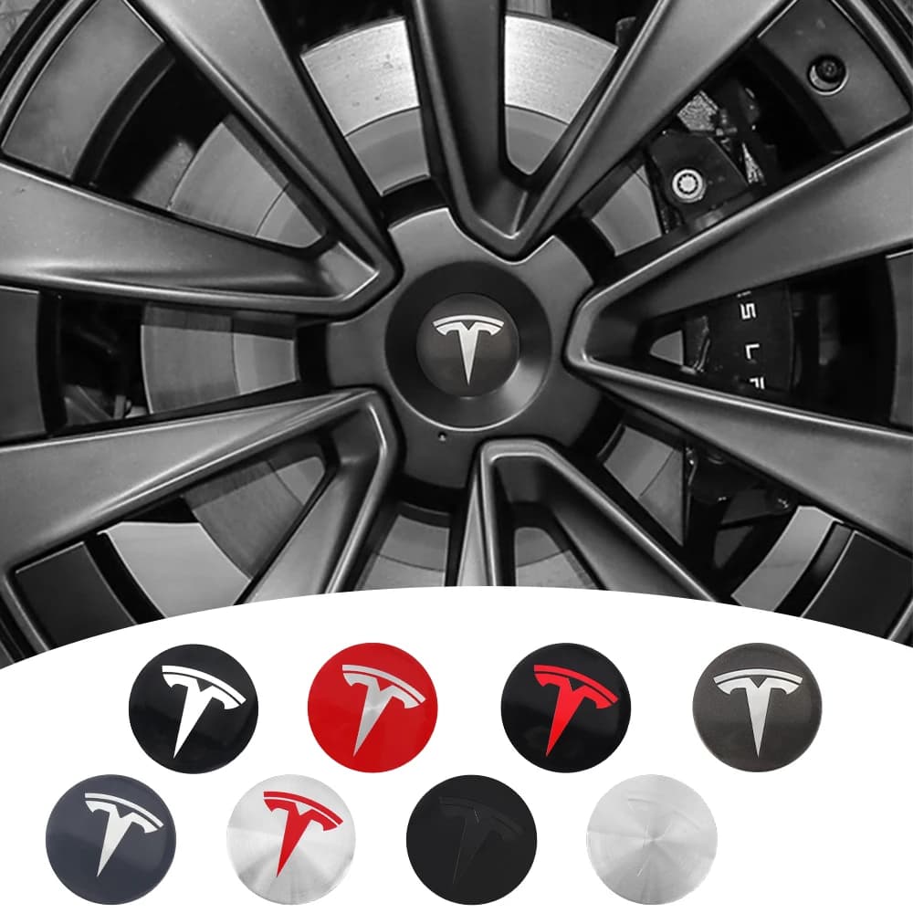 Tesla Model 3/Y/S/X 4Pcs 56mm Hub Cap Logo Stickers - Waterproof Durable Wheel Center Decals Car Protector Accessories