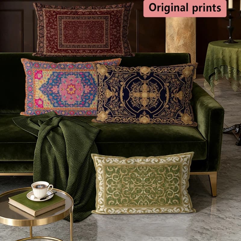Fodere per cuscini lombari in stile tappeto persiano vintage, adatte per divano, camera da letto, auto, cuscino rettangolare per schienale