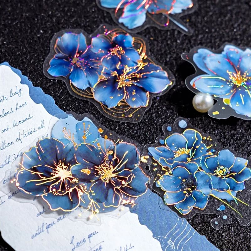 20pcs/lot Gilded Floral Sticker Pack, Gold-Foil Flower Stickers, Decor for Hand Account, Notebook, Journal & Scrapbook