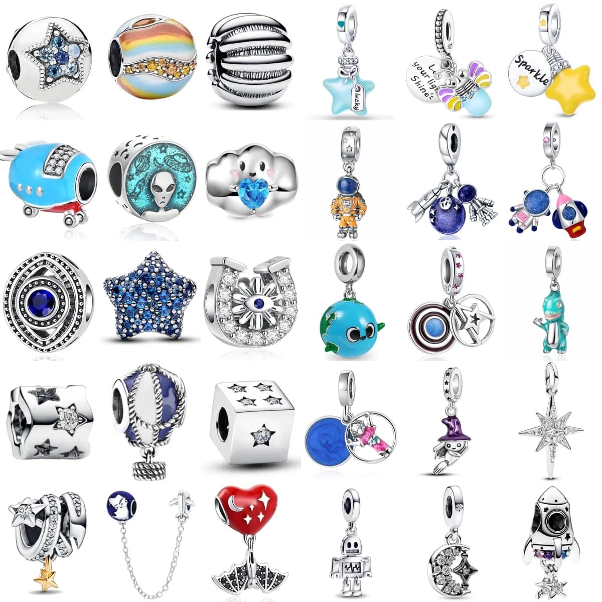 Bigiotteria d'argento di moda 925 Cielo stellato Astronauta Charm Bead Pandent Fit Ciondolo originale Bracciale in argento Gioielli da donna fai da te