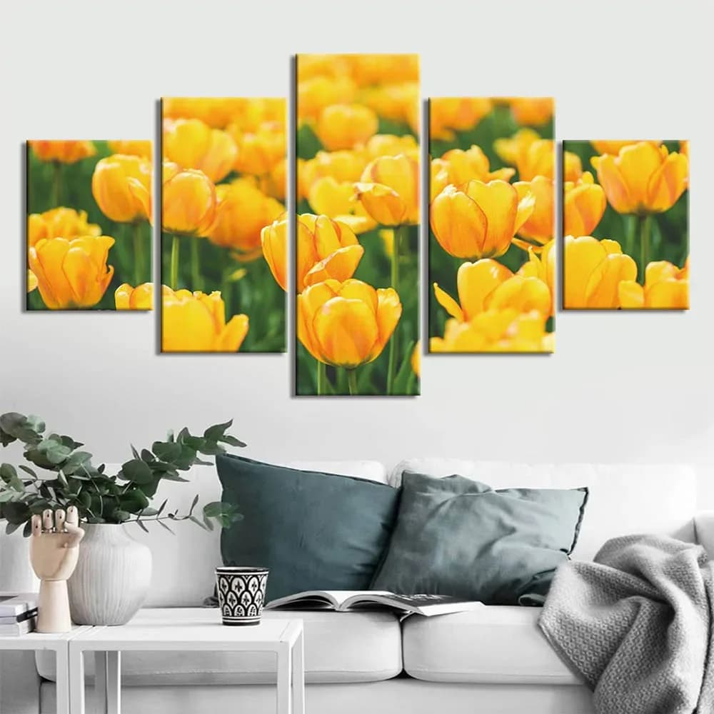 Frameless 5 Pieces HD Posters and Prints Yellow Flowers Wall Art Posters Pictures Paintings Home Decorations