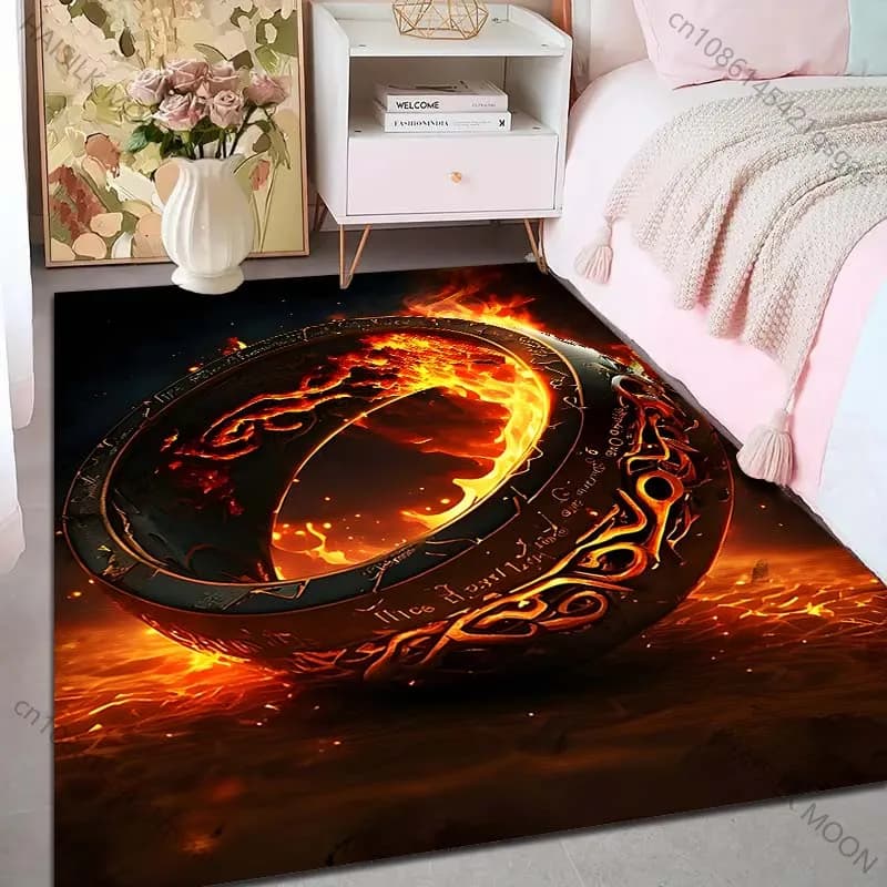 Tappeto con Motivo Anello Magico che Brucia con Fiamme, Tappeti per Camera da Letto, Soggiorno, Tappetino per Divano, Tappetino Creativo per Ingresso, Decorazione per Casa e Guardaroba