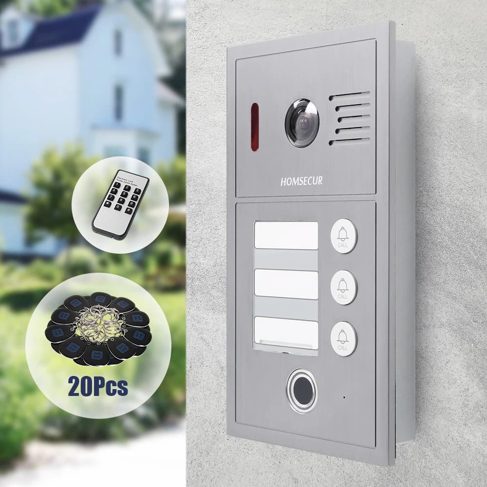 HOMSECUR B19CF-H Videocitofono con Telecamera, Impronta Digitale e Accesso RFID per Sistema Videocitofonico HDK 3 Famiglie