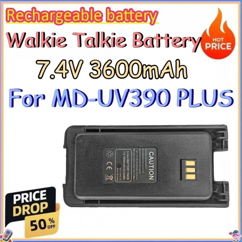 7.4V 3600mAh Walkie Talkie Battery for MD-UV390 PLUS Replace Rechargeable Lithium Battery with Type-C