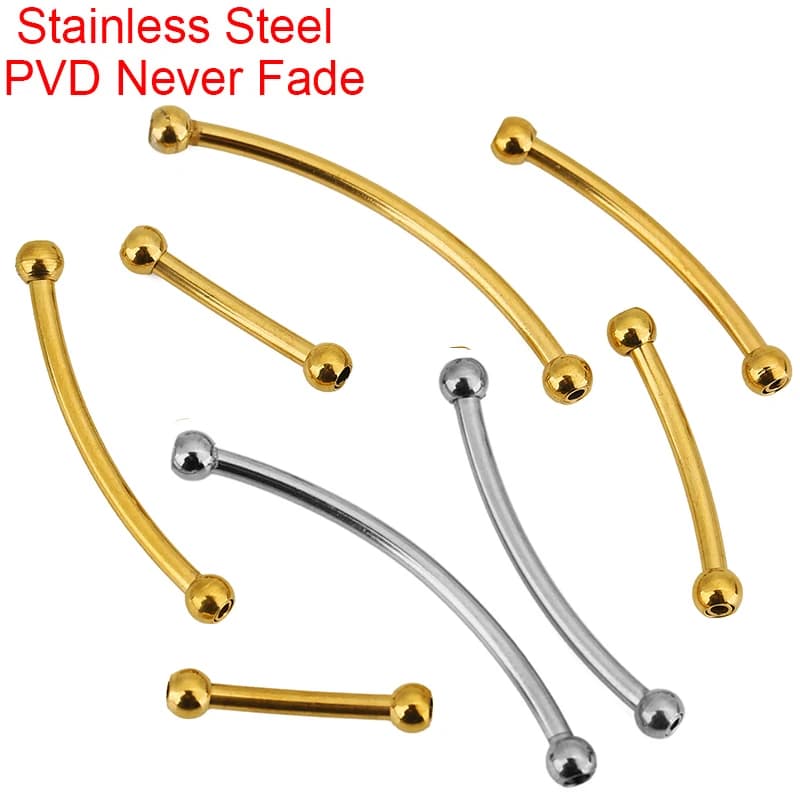 5 pcs. PVD stainless steel folded long tube beads that do not fade, 20 30 40 55 mm, spacers for DIY bracelets, jewelry and necklaces