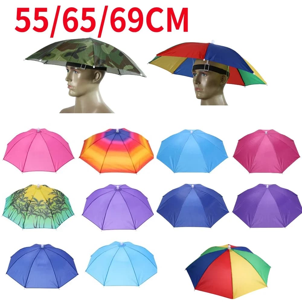 Head umbrella with elastic band head cover rain cap for lollipop waterproof hat for sun protection light umbrella for camping hiking