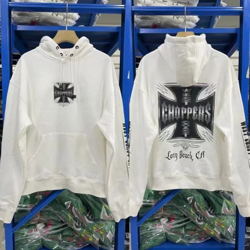 Top Quality White Cotton Winter Loose-Fit Trendy Logo Cross Print Men's Women's West Coast Chopper Hoodie Sweatshirt