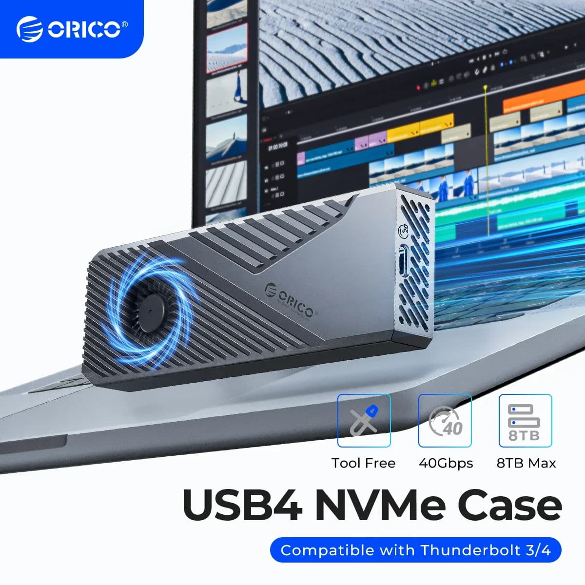 Custodia ORICO USB4 40 Gbps Custodia NVME PCIe4.0 da 8 TB (alluminio), Thunderbolt 3/4 compatibile per mac mini iMac