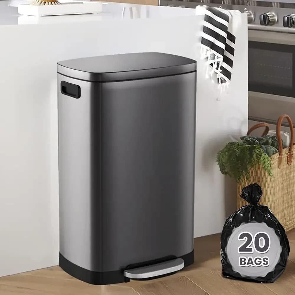 Cestino per Rifiuti con Pedale in Acciaio Inox da 13 Galloni con Secchio Interno Rimovibile per Casa, Ufficio, Cucina, Camera da Letto, Soggiorno in Titanio