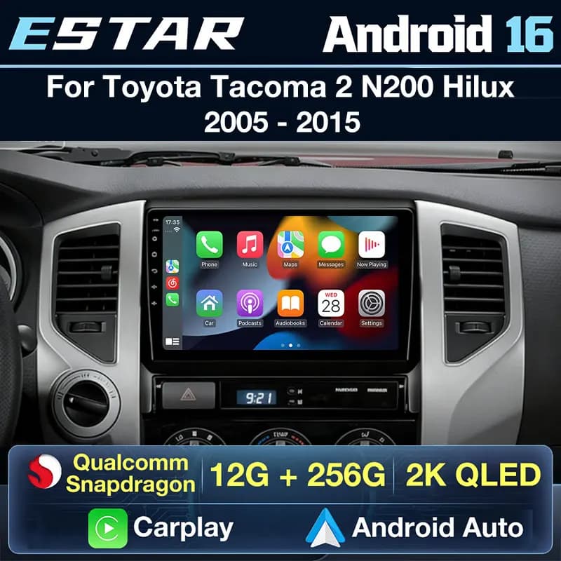 Wireless Carplay Android 16 For Toyota Tacoma 2 N200 Hilux 2005 - 2015 Car Radio 2k QLED GPS Multimedia 4G LTE WIFI 360 Camera