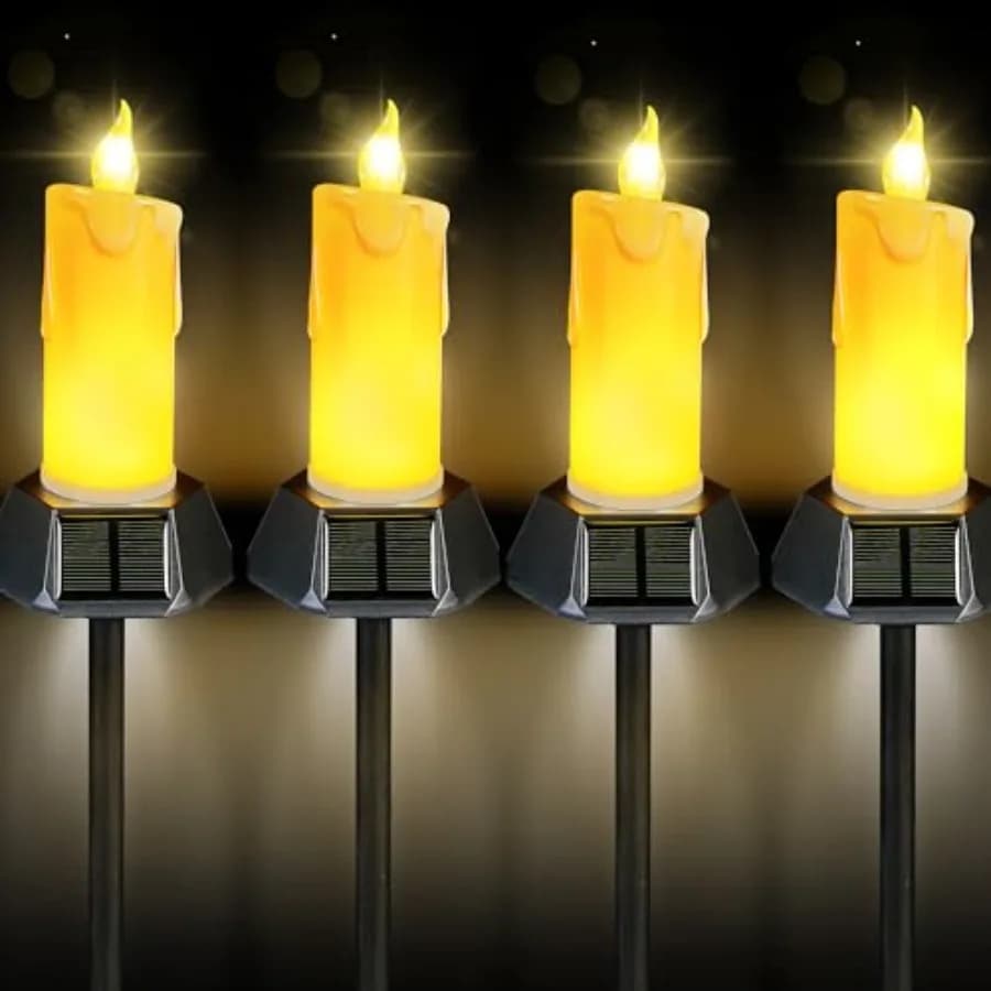 Candele Solari da Esterno Impermeabili con Fiamme Realistiche Tremolanti, LED con Grado di Protezione IP65, Adatte per Prato e Giardino