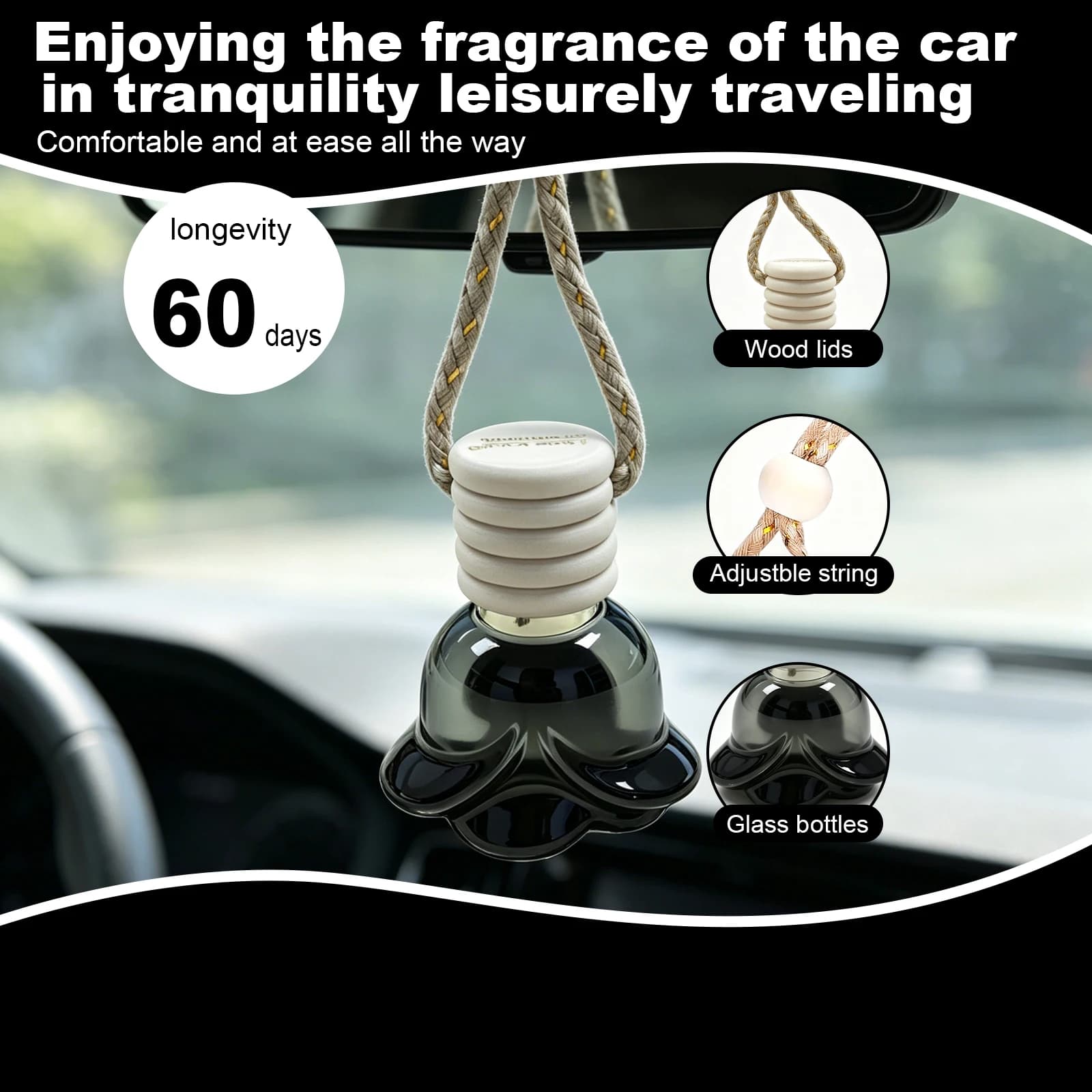2/5 Pezzi Deodorante Auto Rinfrescante al Ghiaccio, Diffusore in Vetro al Sale Marino, Ornamento a Lunga Durata (60 Giorni) per Auto e Casa, Regalo