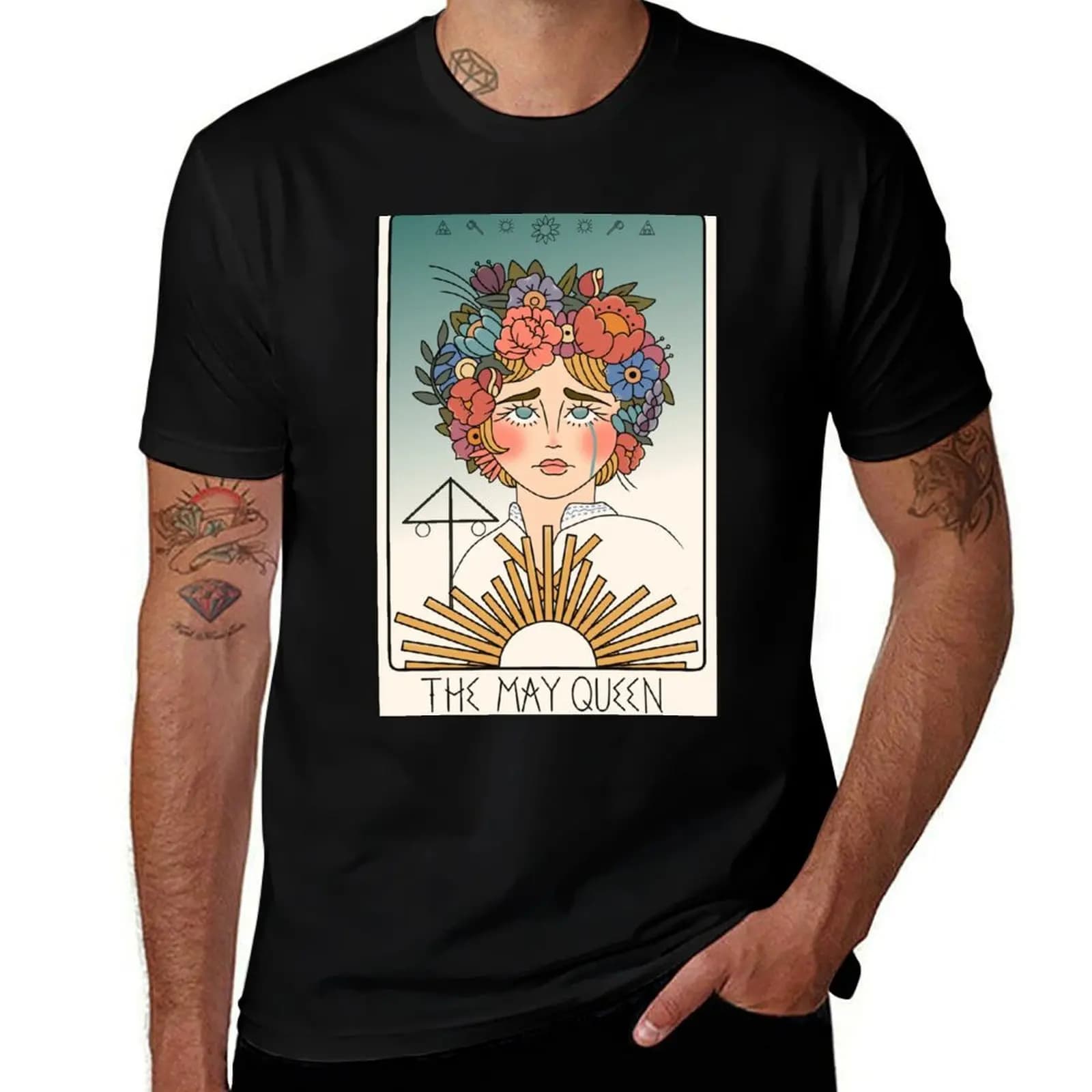 T-shirt con stampa delle carte dei tarocchi May Queen, maglietta a maniche corte per allenamento e performance
