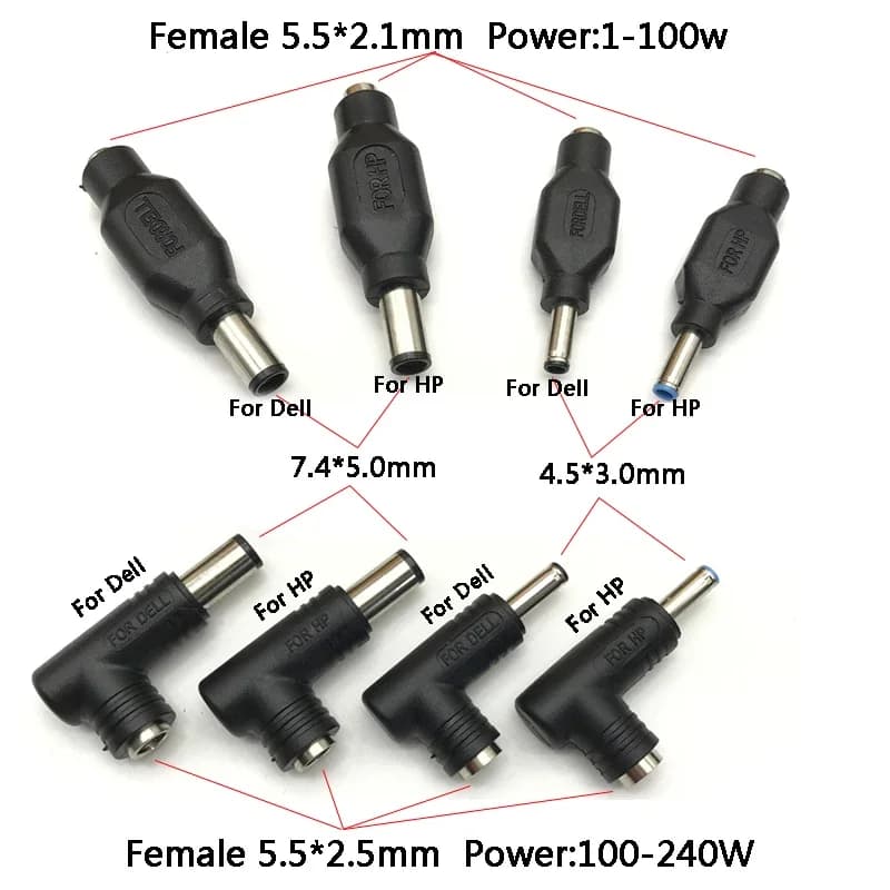 DC4.5 X 3.0mm 7.4X5.0mm DC Maschio A 5.5X2.1mm DC2.5mm Femmina Connettore Adattatore Spina di Alimentazione con Chip per DELL per HP 180W 240W