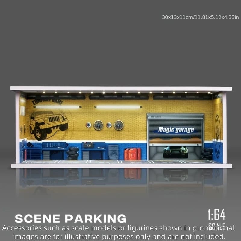 Diorama Garage 1:64 con Illuminazione LED, Espositore Antipolvere in Acrilico per Modellini Auto, Regalo di Natale e Compleanno per Appassionati