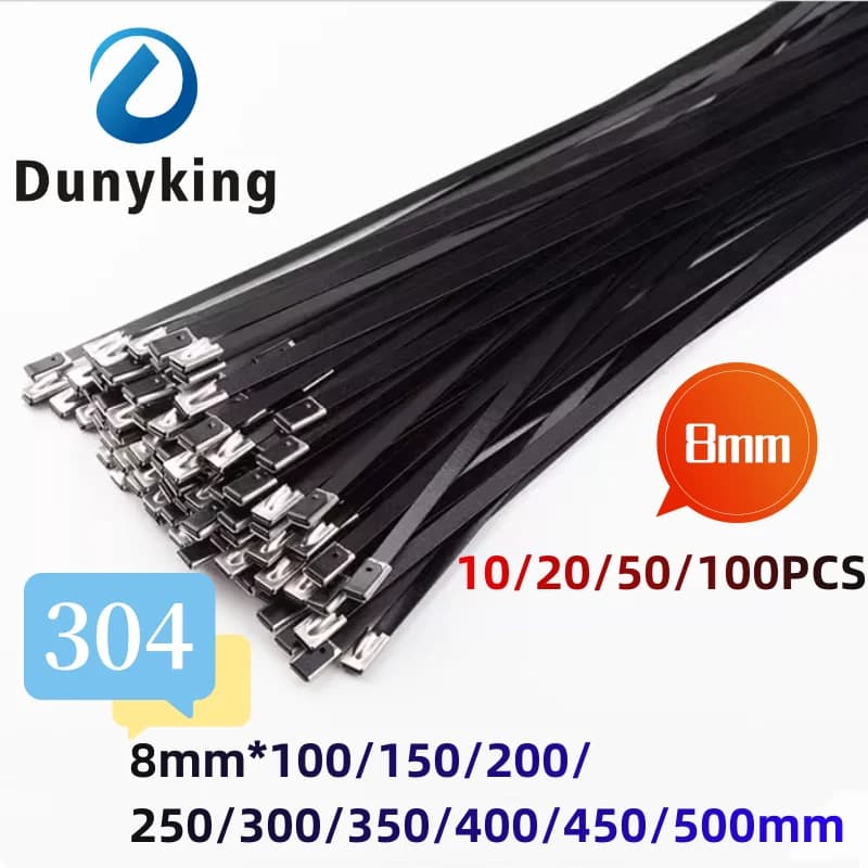 10-100 Pcs fascette per cavi in metallo nero in acciaio inossidabile con chiusura a Zip in metallo rivestito-fascette per cavi multifunzionali con chiusura a Zip da 8mm