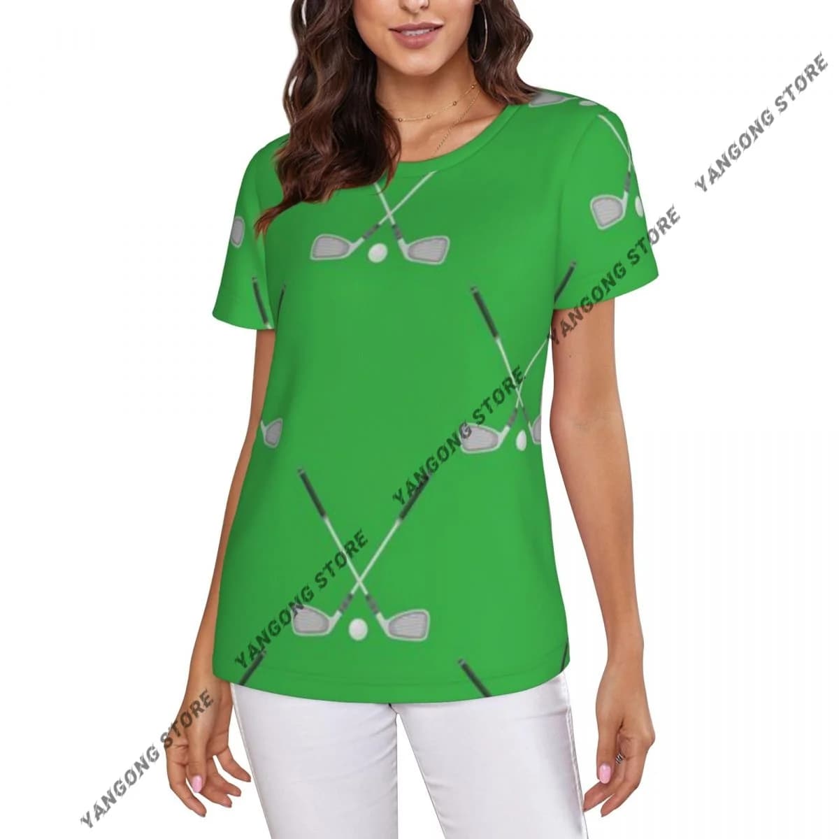 T-shirt da donna girocollo con motivo golf a maniche corte da donna