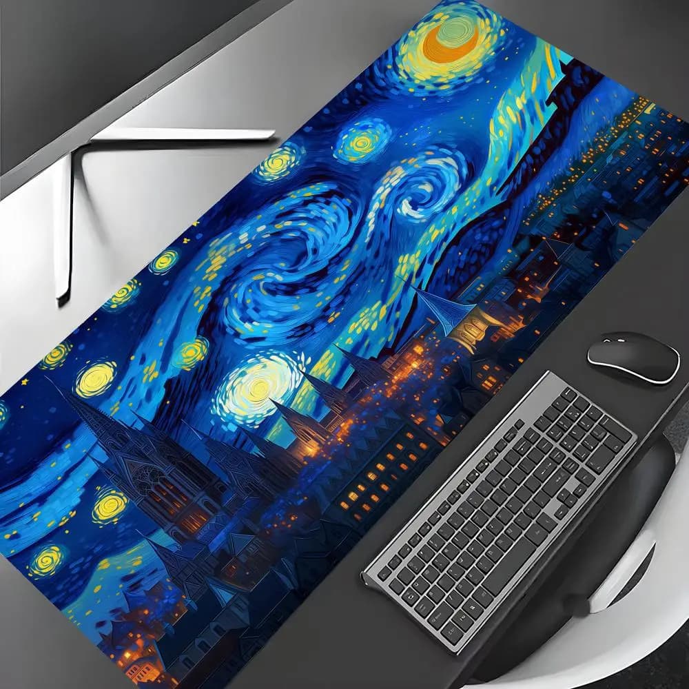Starry Moon Night Gothic Town Mouse Pad Gaming mats Non-Slip Desk Mat mouse carpet with Stitched Edge HD printing Office mat