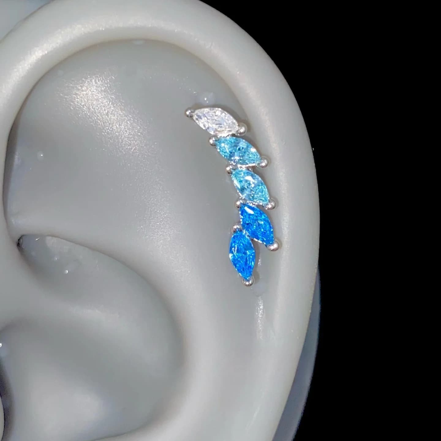 Mint blue~ gradual change angel feathers exquisite row drilling titanium steel earbone stud earrings piercing earrings sweet and versatile