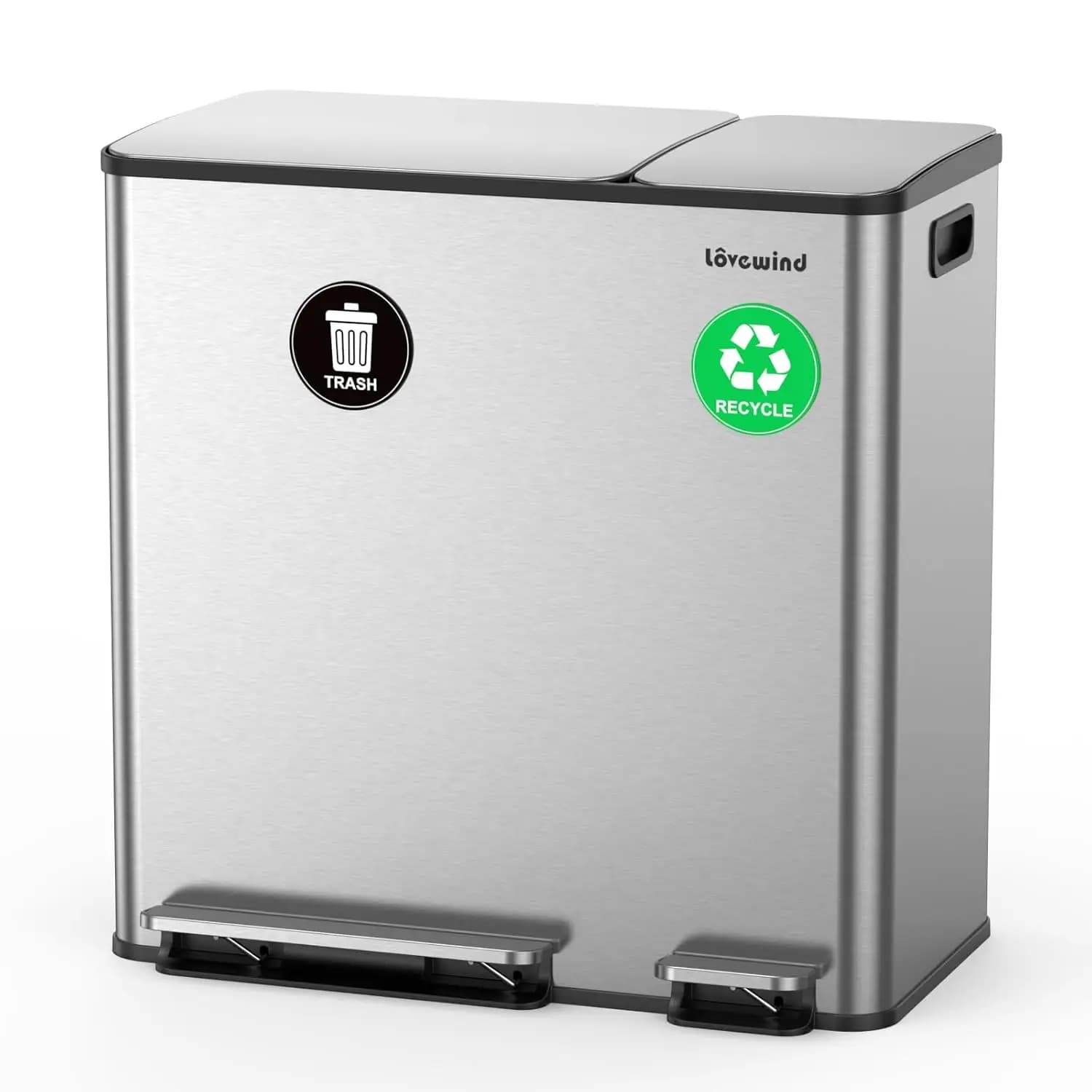 Bidoni Doppi per Rifiuti e Riciclo da Cucina, 50+20L (13.2+5.2 Gal) in Acciaio Inossidabile con Chiusura Ammortizzata